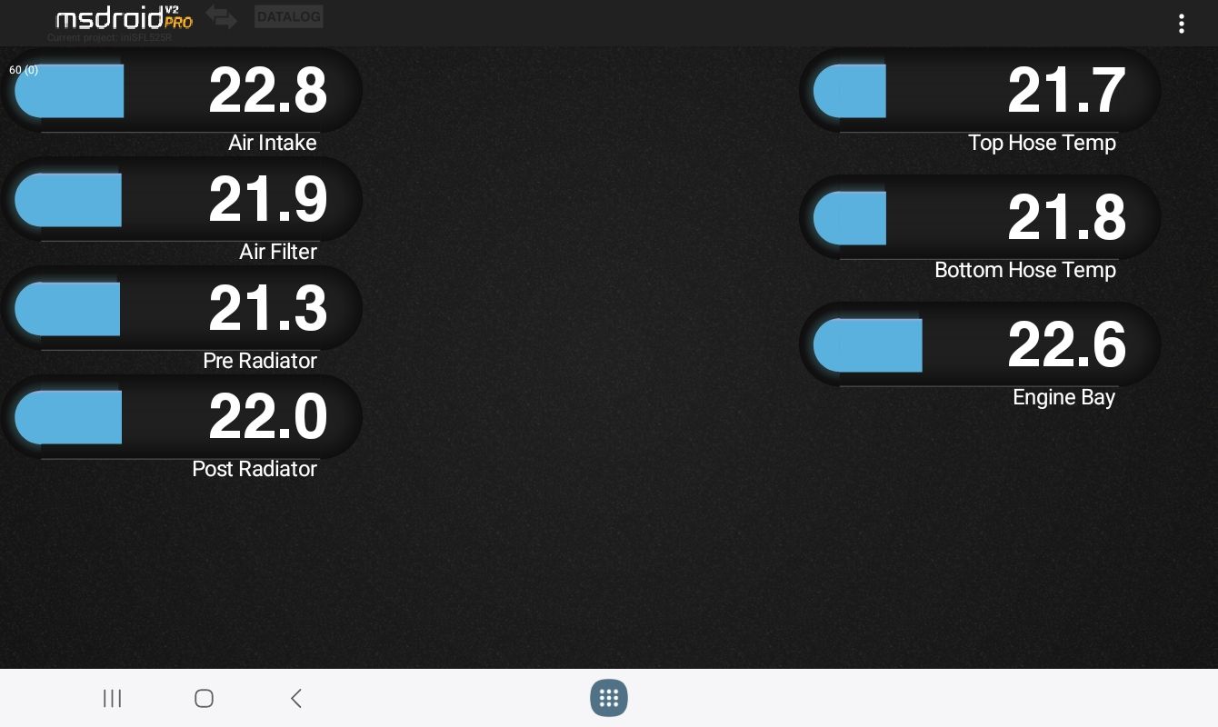 Screenshot of MSDroid showing temperature readings